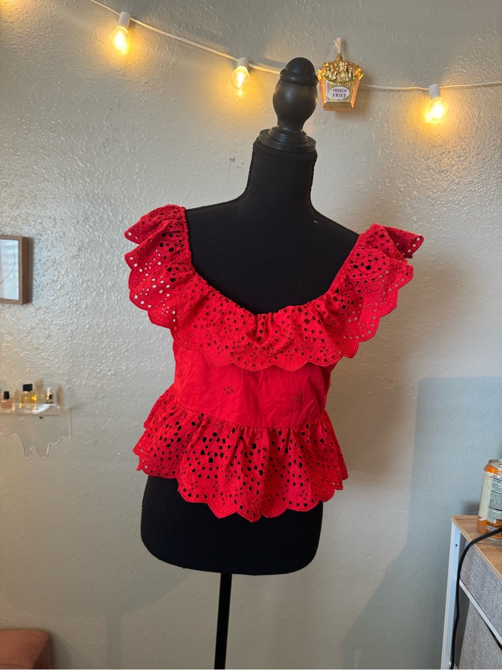 Zara Red Eyelet Ruffle Camisole